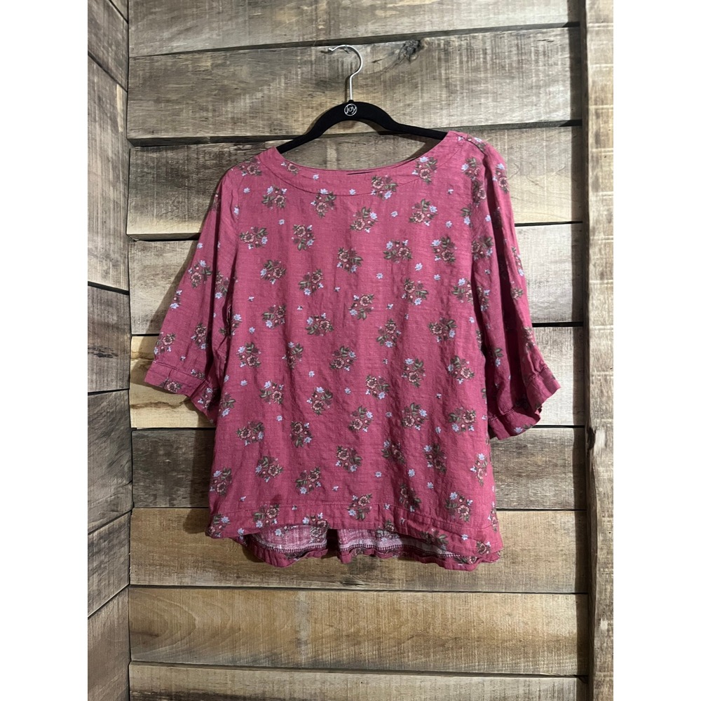 Zanzea Collection Pink Floral Blouse Womens Medium 3/4 Sleeve Cotton Rayon Top